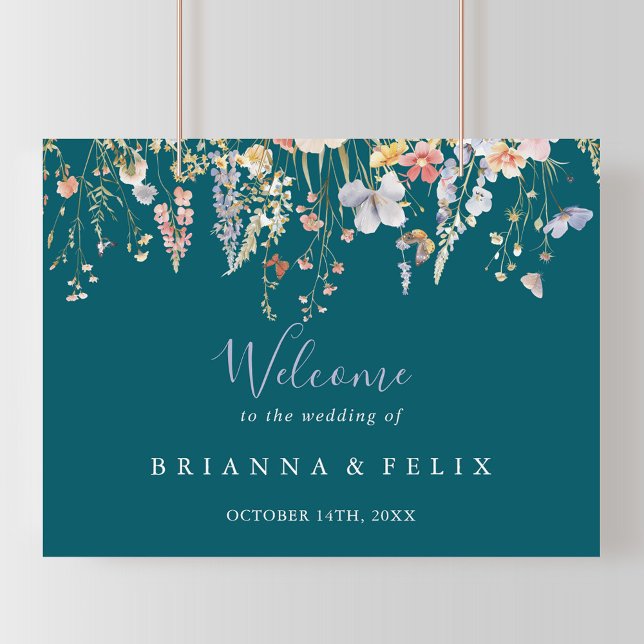 Affiche Accueil du Mariage vert du Fleur sauvage multicolo (Créateur téléchargé)