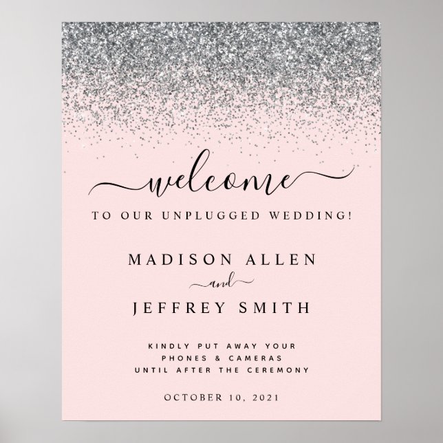 Affiche Accueil du Mariage vierge rose et argent (Devant)