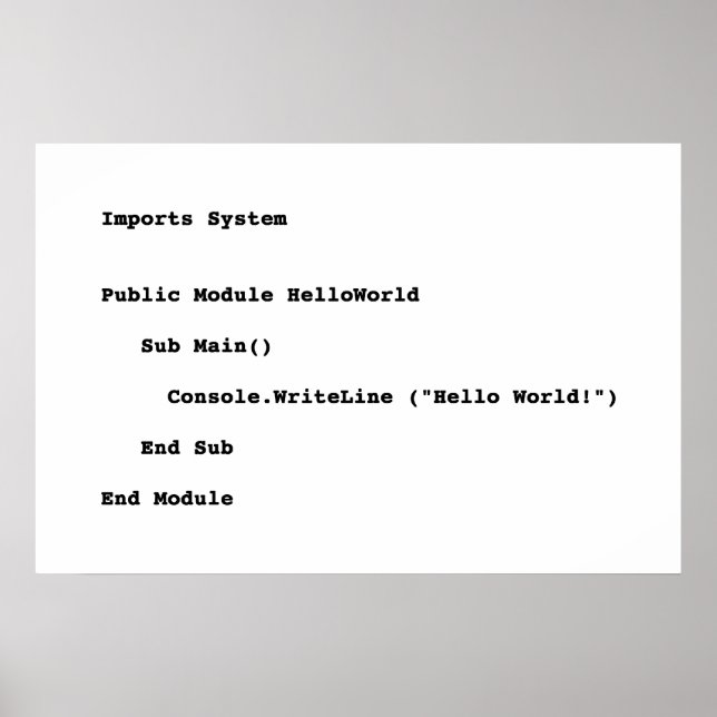 Affiche Accueil du monde de Visual Basic Hello (Devant)
