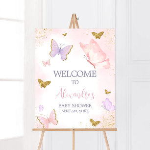 Affiche Accueil du papillon rose or