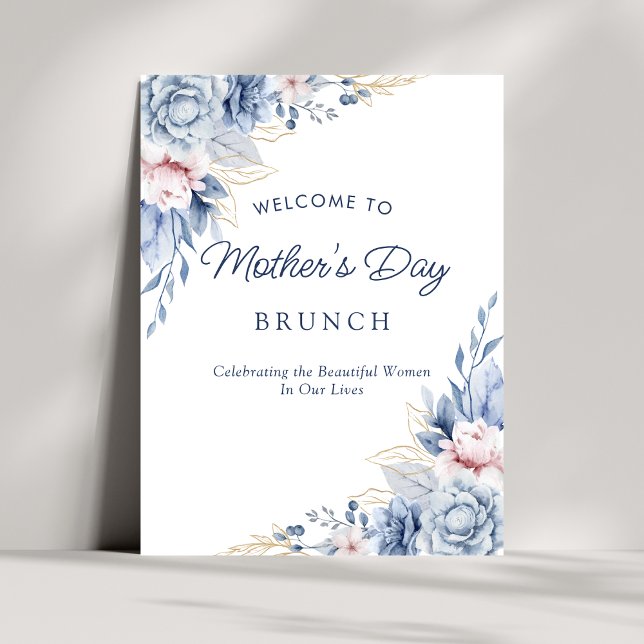 Affiche Accueil élégant et chic bleu pour le brunch de la  (Créateur téléchargé)
