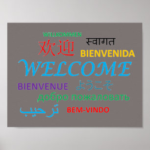 Affiche Accueil en plusieurs langues colorées