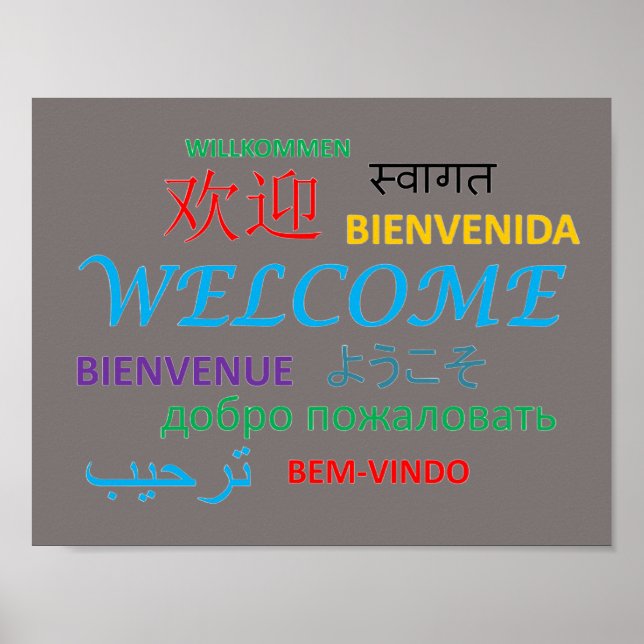 Affiche Accueil en plusieurs langues colorées (Devant)
