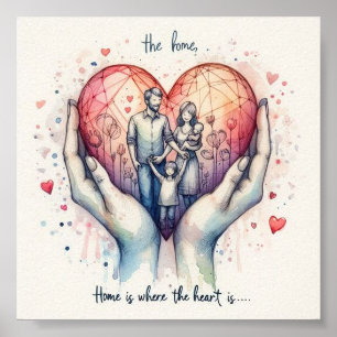Affiche Accueil est là où le coeur est imprimé