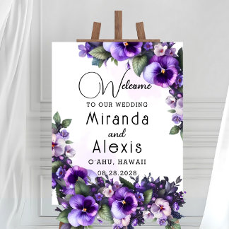 Affiche Accueil floral à thème mauve et argenté