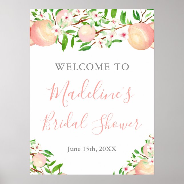 Affiche Accueil Mariage Bébé Fête Prénatale Aquarelle Pêch (Devant)