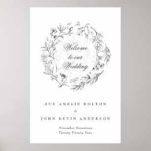 Affiche Accueil Mariage classique de fleurs botaniques