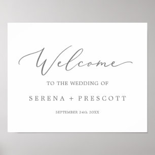 Affiche Accueil Mariage de calligraphie argentée