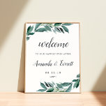 Affiche Accueil Mariage de Foliage abondant<br><div class="desc">Bienvenue dans votre mariage avec notre poster Foliage Abondant,  avec une verdure botanique d'aquarelle luxuriante et des feuilles d'eucalyptus,  avec "bienvenue à notre bonheur toujours après",  vos noms,  et rendez-vous mariage dans un mélange chic de typographie serif et calligraphie traditionnelle.</div>