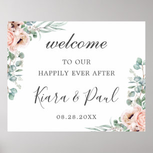 Affiche Accueil Mariage d'Eucalyptus rose pâle