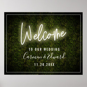 Affiche Accueil Mariage en bois blanc Neon