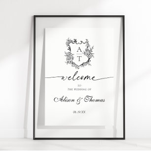 Affiche Accueil Mariage Monogram Crest classique