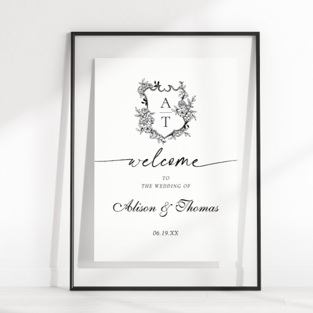 Affiche Accueil Mariage Monogram Crest classique (Créateur téléchargé)
