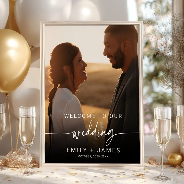 Affiche Accueil Mariage photo moderne élégant (Modern Elegant Photo Wedding Welcome Poster)