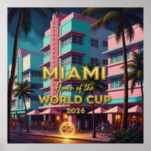 Affiche Accueil Miami  Coupe du Monde 2026 ArtDeco Footbal