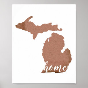 Affiche Accueil Michigan Silhouette Cuivre Blanc