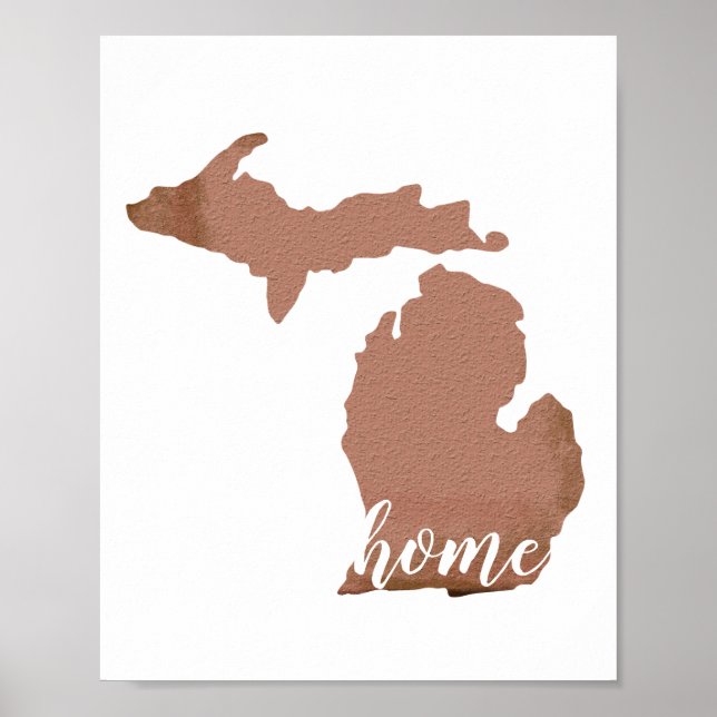 Affiche Accueil Michigan Silhouette Cuivre Blanc (Devant)