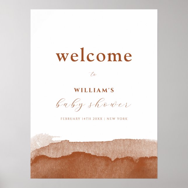 Affiche Accueil minimal Baby shower Boho Terracotta Ombre (Devant)