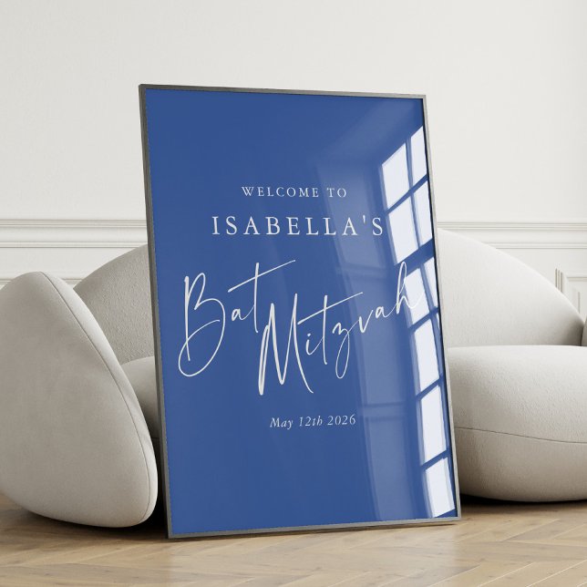 Affiche Accueil minimaliste Bat mitzvah personnalisé bleu  (Créateur téléchargé)
