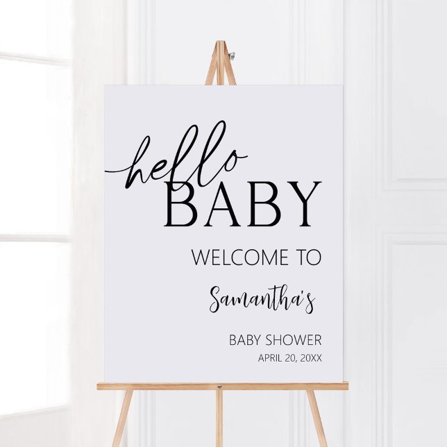 Affiche Accueil minimaliste Bonjour bébé moderne (Boho White Minimalist Baby Shower Welcome Sign)