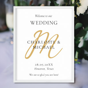 Affiche Accueil minimaliste de Mariage Monogramme moderne