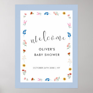 Affiche Accueil minimaliste du Baby shower Fleur sauvage