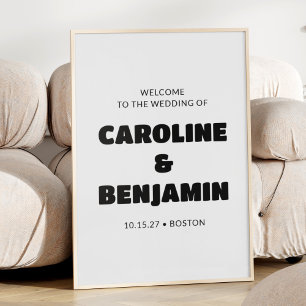 Affiche Accueil minimaliste Mariage noir et blanc rétro