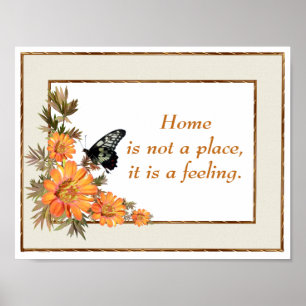 Affiche Accueil Orange Fleurs Papillon Citation Inspiratio