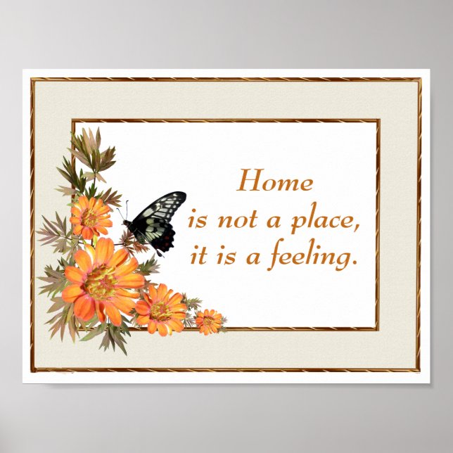 Affiche Accueil Orange Fleurs Papillon Citation Inspiratio (Devant)