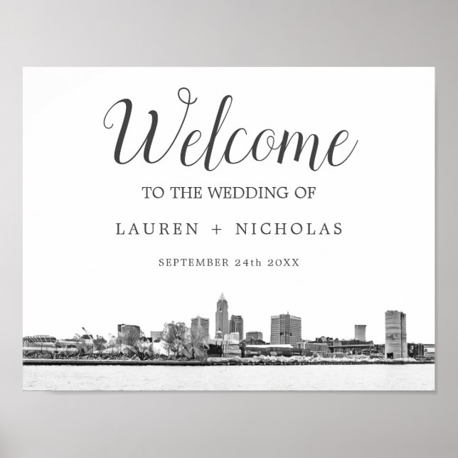 Affiche Accueil personnalisé du Mariage Cleveland Skyline (Devant)