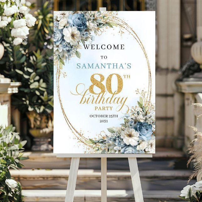 Affiche Accueil spécial Boho eucalyptus floral 80e anniver (Special Boho eucalyptus floral 80th birthday welcome)