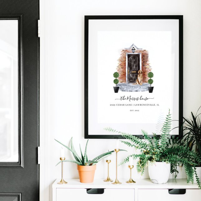 Affiche Accueil Sweet Home Aquarelle Rouge brique et porte (Créateur téléchargé)