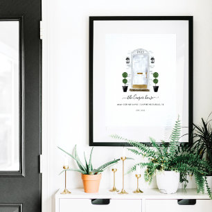 Affiche Accueil Sweet Home Famille Porte d'aquarelle blanc