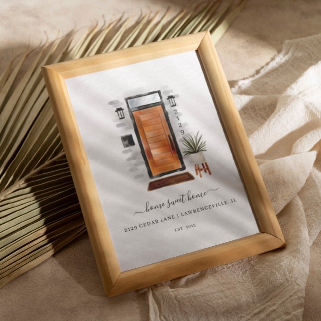 Affiche Accueil Sweet Home Porte d'aquarelle moderne du mi (Home Sweet Home Mid-Century Modern Watercolor Door Poster)