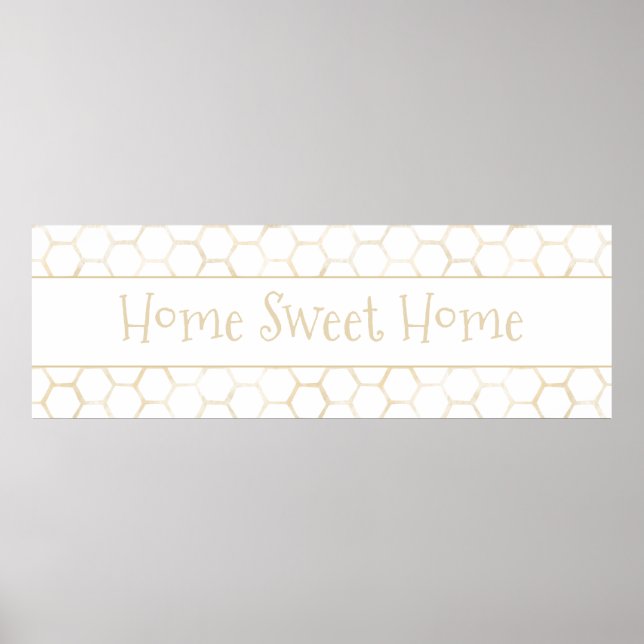 Affiche Accueil Sweet Home White Gold Hexagon Beehive Moti (Devant)