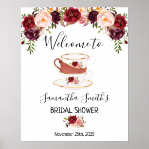 Affiche Accueil Tea nuptiale douche marsala signe floral