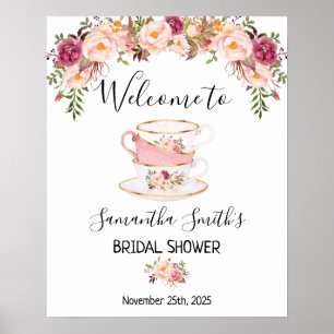 Affiche Accueil Tea nuptiale douche signe floral rose