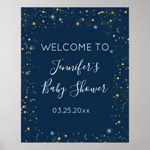 Affiche Accueil Twinkle Star Navy & Gold Baby shower