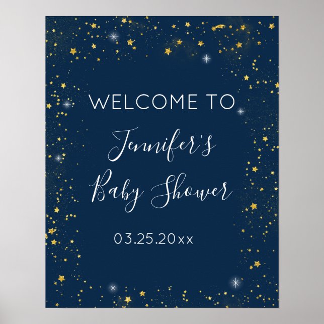Affiche Accueil Twinkle Star Navy & Gold Baby shower (Devant)