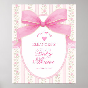 Affiche Accueillir Coquette Rose Fille Bébé Fleurs Rose