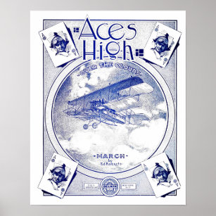 Affiche Aces High Biplane Feuille Aéronautique Musique Cou