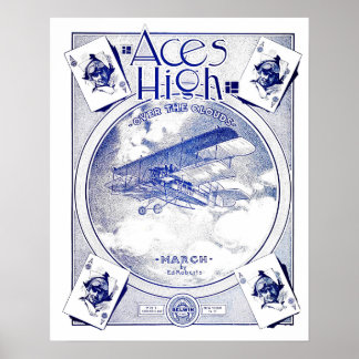 Affiche Aces High Biplane Feuille Aéronautique Musique Cou