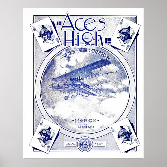 Affiche Aces High Biplane Feuille Aéronautique Musique Cou (Devant)
