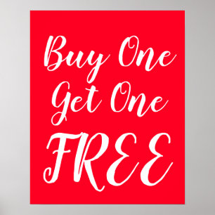 Affiche Acheter One Obtenir un signe gratuit, Red Retail B