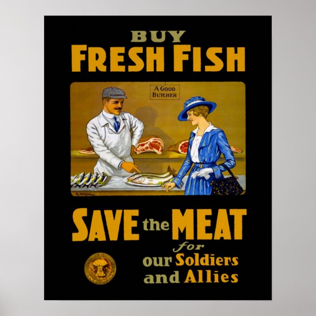 Affiche Acheter Poisson Vintage WW1 Retro Patriotic (Devant)