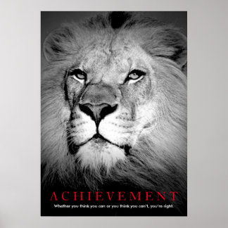 Affiche Achievement Motivational Black Red & White Lion