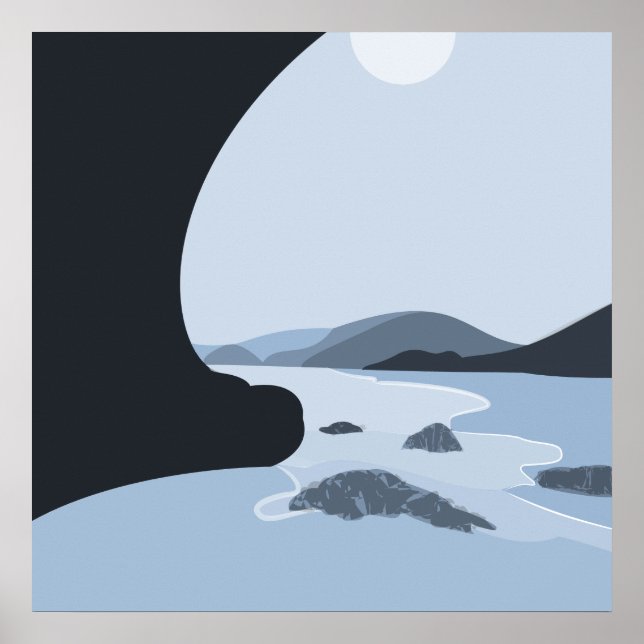 Affiche Acier Abstrait Bleu Stylisé Beach Seascape (Devant)