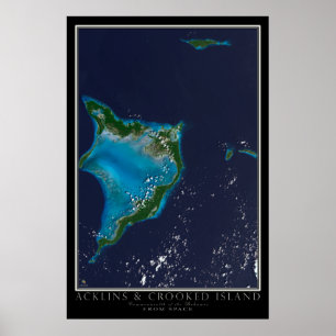 Affiche Acklins et Crooked Island Bahamas Carte spatiale