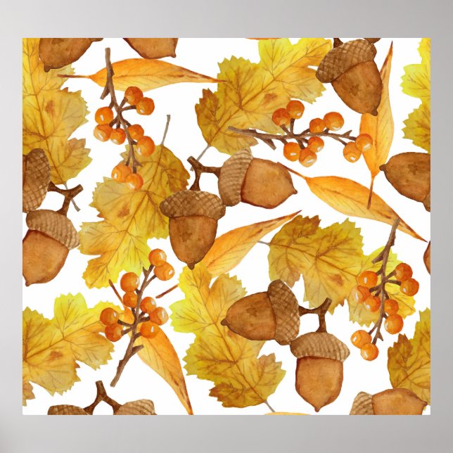 Affiche Acornes d'automne : aquarelle Thanksgiving Design (Devant)