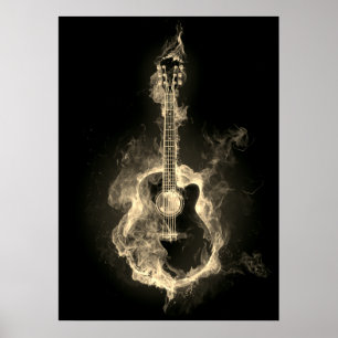 Affiche Acoustic Guitar in White Flames